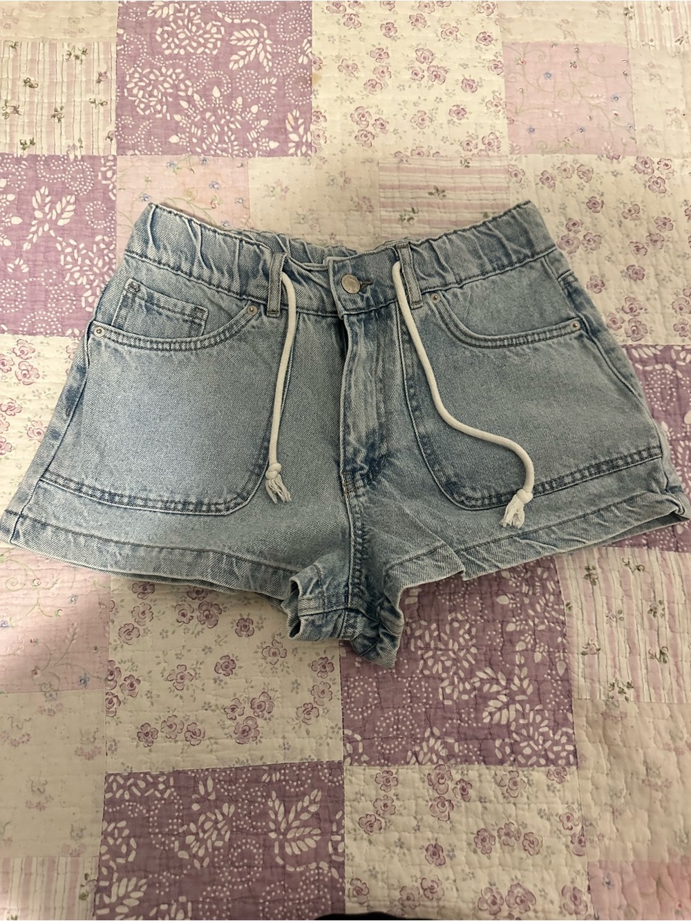 Women's Light Blue Denim Drawstring Shorts